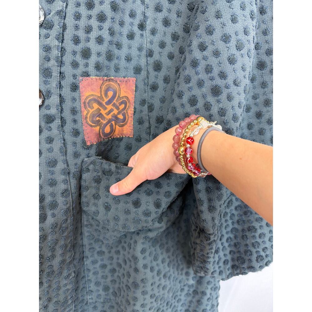 Blue Fish Blue Hand-Printed Long Cotton Jacket Made in USA Size 1 LG / XL - Picture 6 of 11